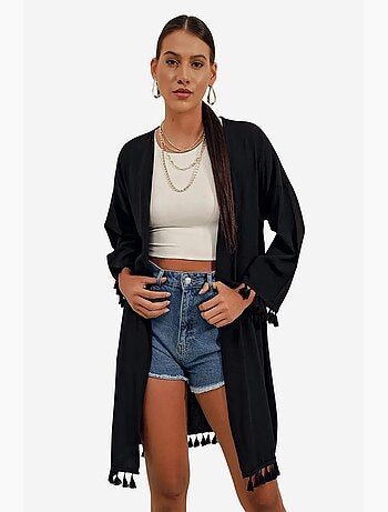 Kimono de plage midi avec détails à pompons bdart
