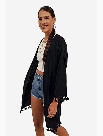 Kimono de plage midi avec détails à pompons bdart