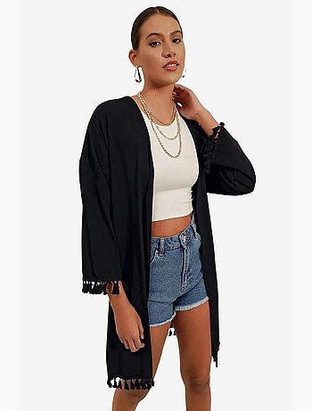 Kimono de plage midi avec détails à pompons bdart