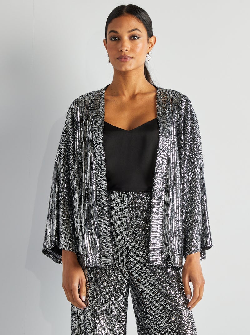 Kimono en sequins Gris - Kiabi