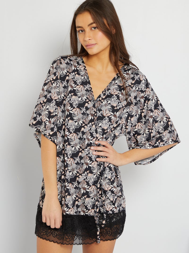 Kimono imprimé noir imprimé - Kiabi