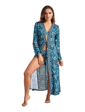 Kimono long de plage acanthus