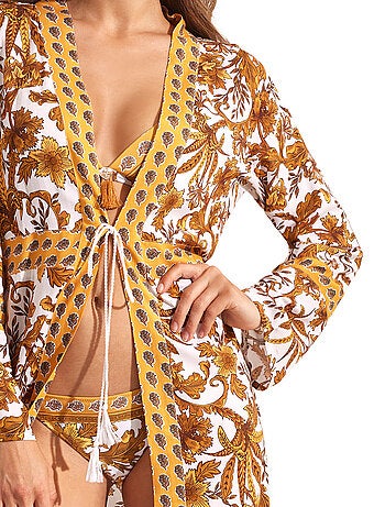 Kimono long de plage acanthus