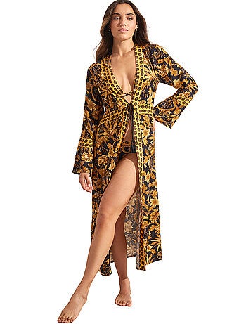 Kimono long de plage acanthus