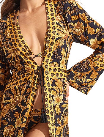 Kimono long de plage acanthus