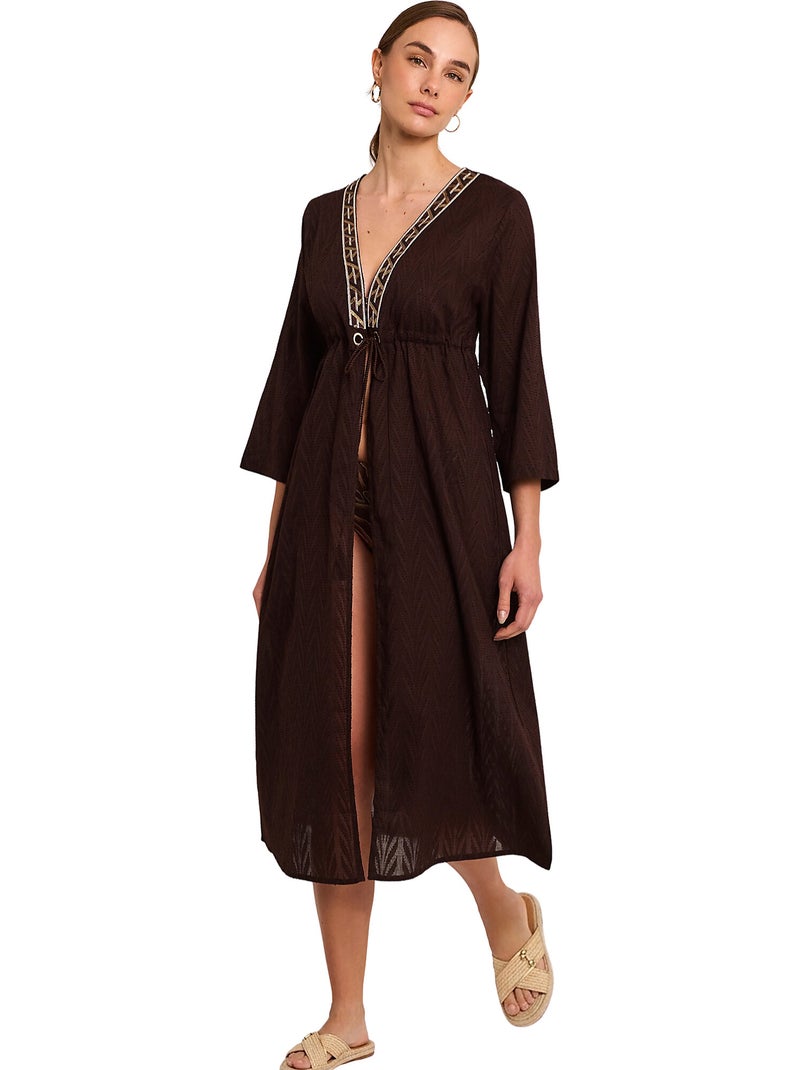 Kimono long de plage duna Marron - Kiabi