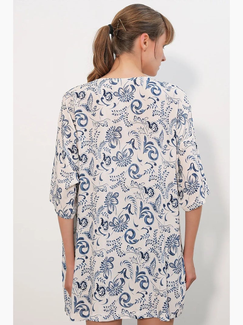 Kimono long imprimé en viscose bdart Blanc Bleu - Kiabi