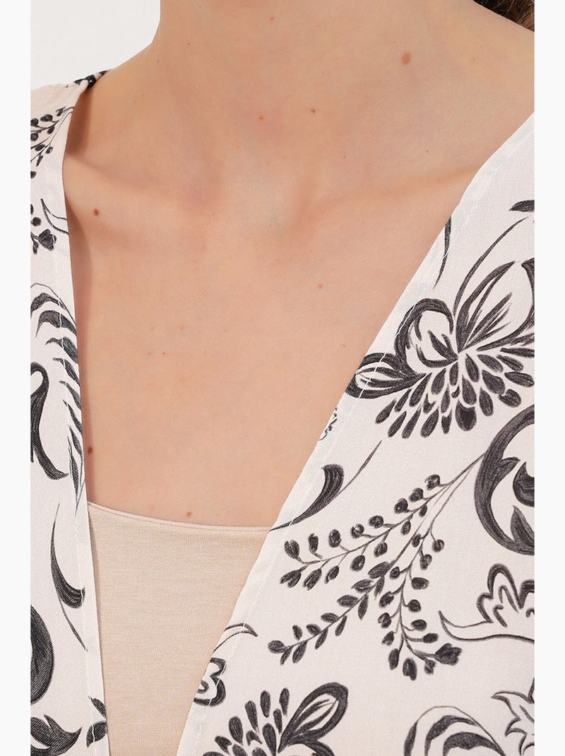 Kimono long imprimé en viscose bdart Blanc Noir - Kiabi