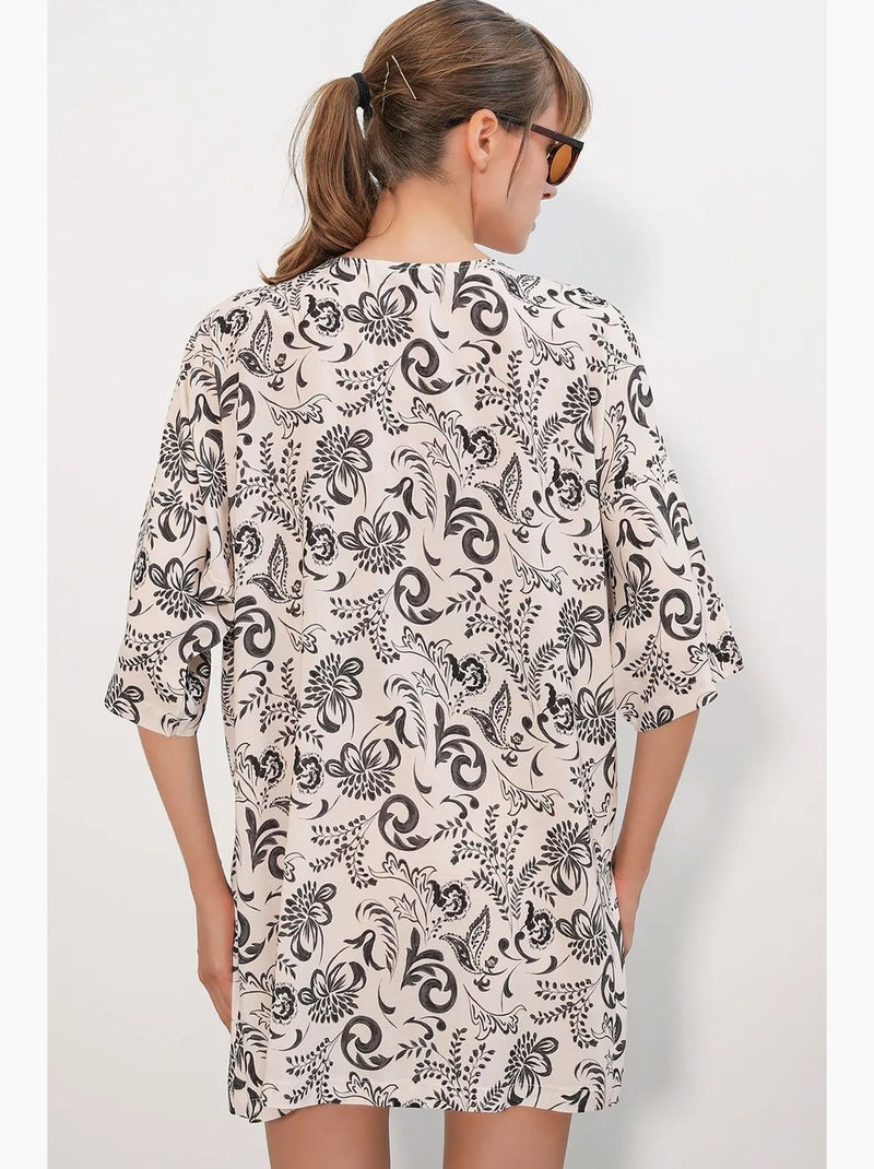 Kimono long imprimé en viscose bdart Blanc Noir - Kiabi
