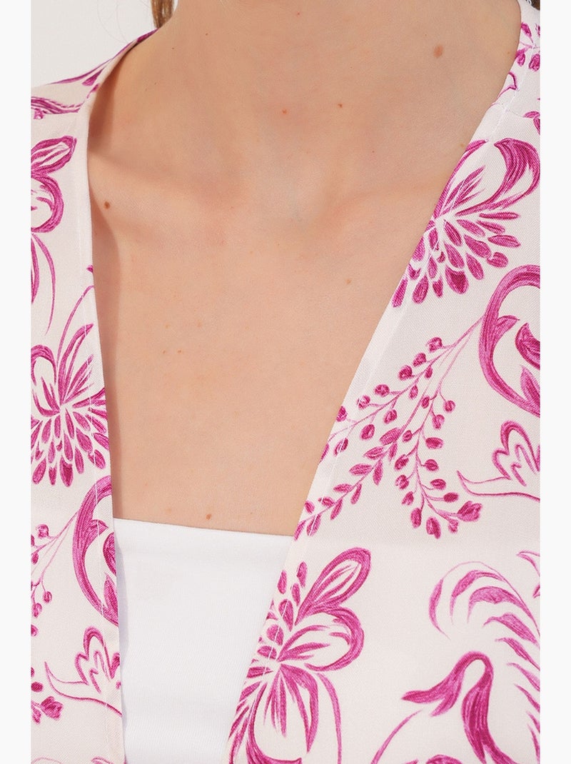 Kimono long imprimé en viscose bdart Blanc Rose - Kiabi