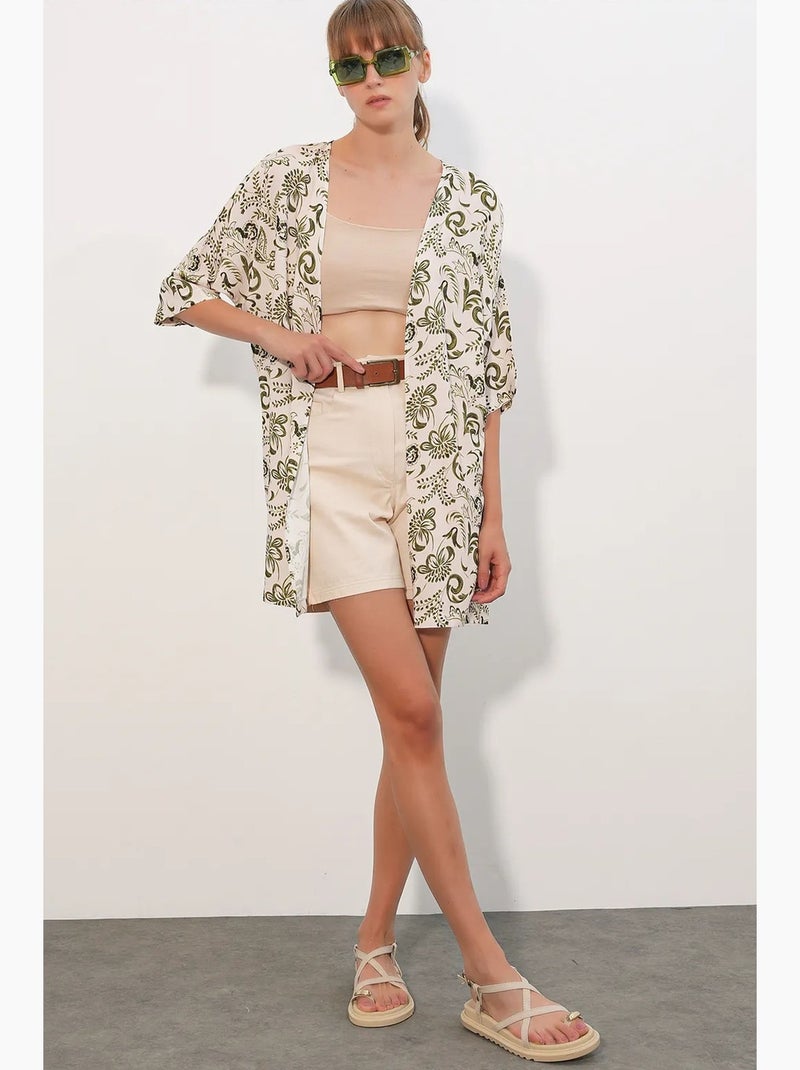 Kimono long imprimé en viscose bdart Blanc Vert - Kiabi