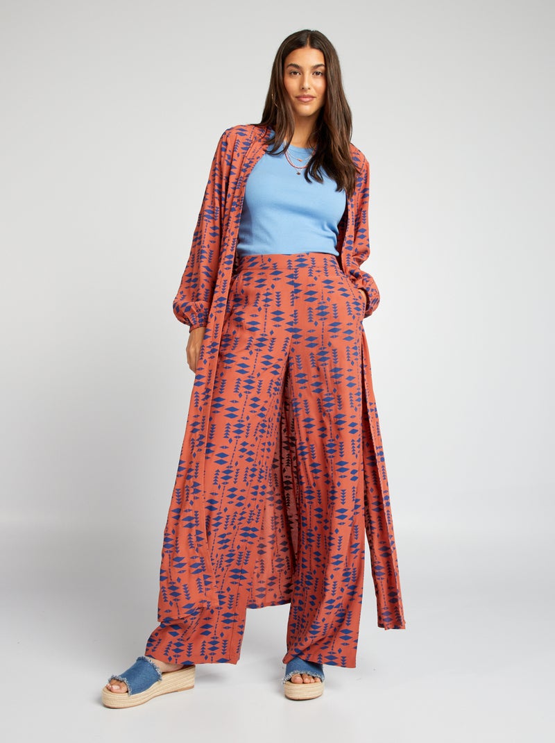 Kimono long ouvert imprimé Marron - Kiabi