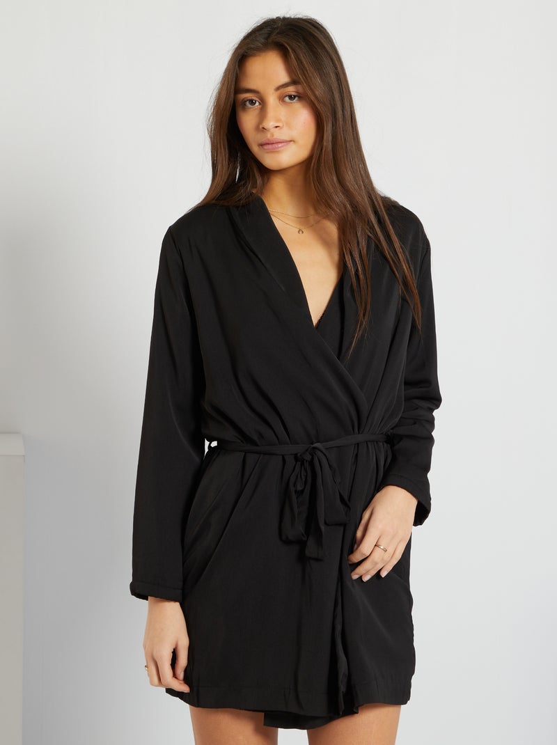 Kimono satiné doublé noir - Kiabi