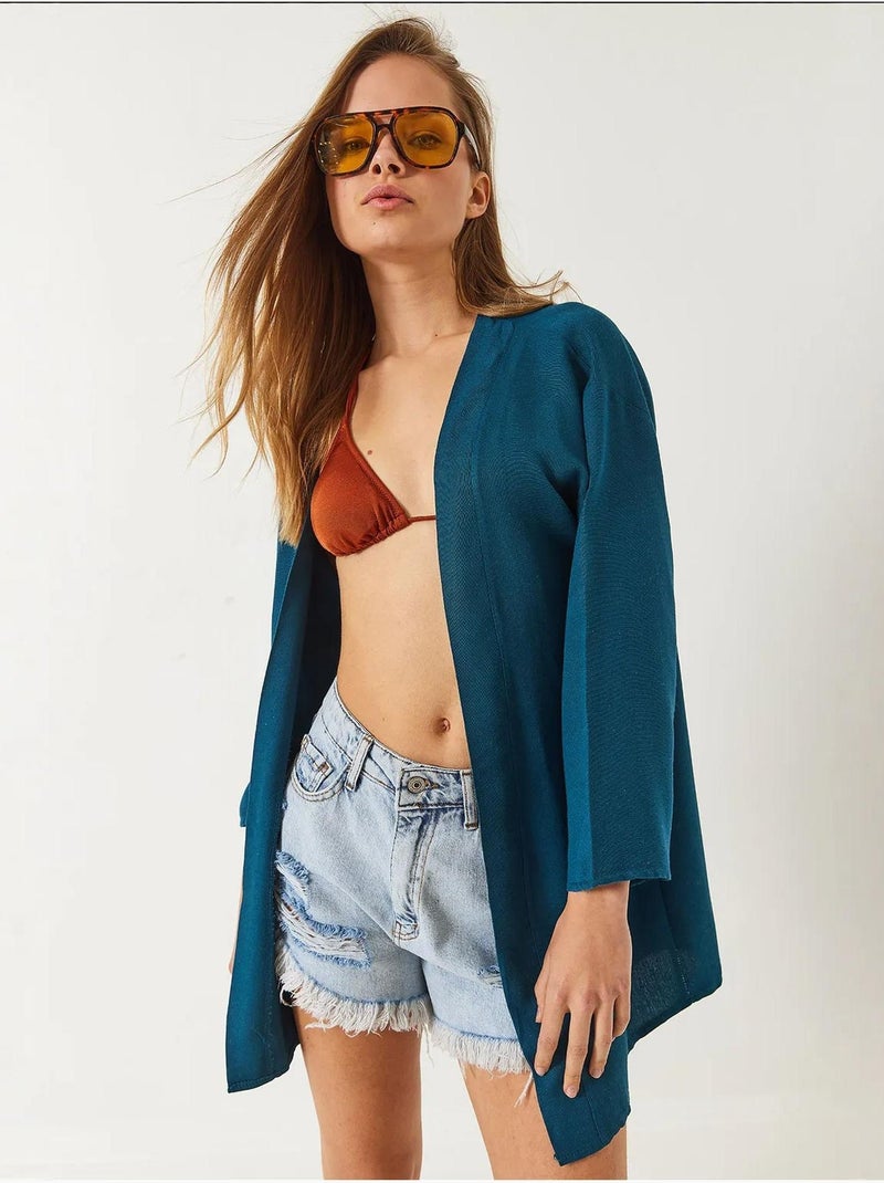 Kimono van viscose-linnenmix lucci Donkergroen - Kiabi