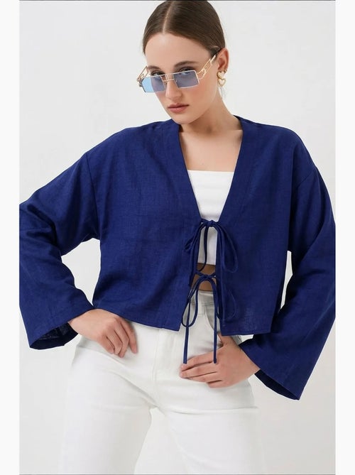 Kimono-vest met v-hals viscosemix bdart - Kiabi