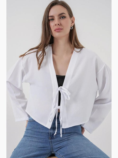 Kimono-vest met v-hals viscosemix bdart - Kiabi Kimono-vest met v-hals viscosemix bdart - Kiabi