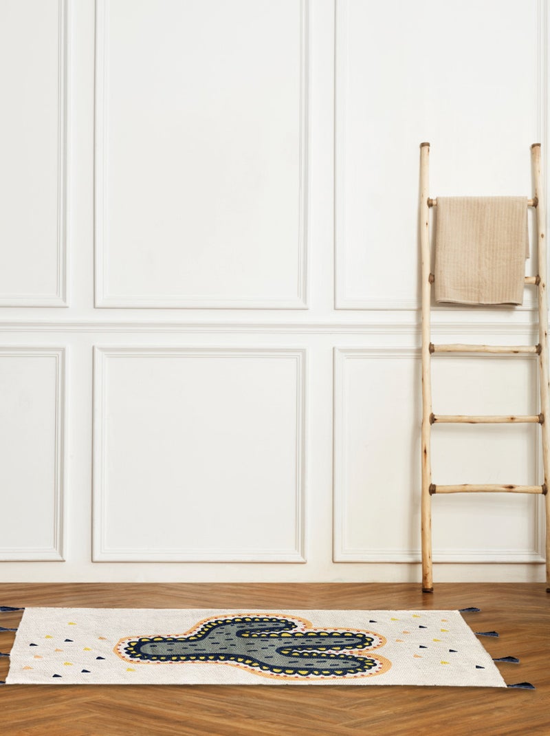Kinder vloerkleed LALAMA cactus katoen geweven – 50 x 120 cm pompons Future Home Wit - Kiabi