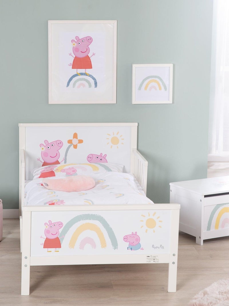 Kinderbed 70 x 140 met veiligheidshekjes en beddengoed 'Peppa Pig' ROBA Wit Roze Grijs - Kiabi