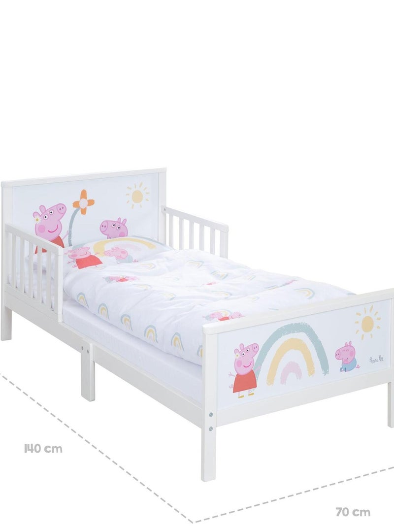 Kinderbed 70 x 140 met veiligheidshekjes en beddengoed 'Peppa Pig' ROBA Wit Roze Grijs - Kiabi