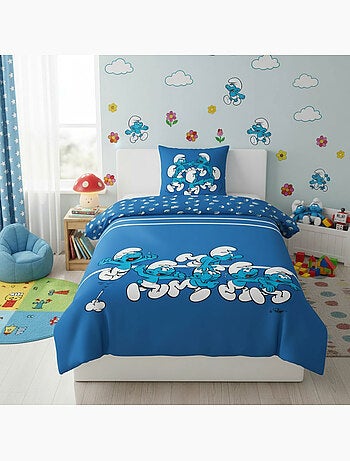 Kinderbeddengoed De Smurfen 140x200 cm + Sloop 65x65 cm Katoenmix Omkeerbaar