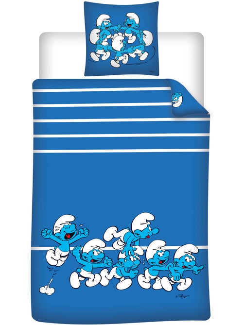 Kinderbeddengoed De Smurfen 140x200 cm + Sloop 65x65 cm Katoenmix Omkeerbaar - Kiabi Kinderbeddengoed De Smurfen 140x200 cm + Sloop 65x65 cm Katoenmix Omkeerbaar - Kiabi