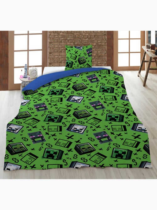 Kinderbeddengoed Minecraft 140x200 cm + Sloop 63x63 cm 100% Polyester - Kiabi