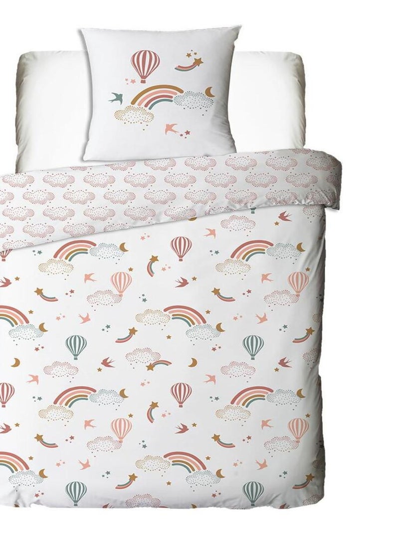 Kinderbeddengoedset van katoen met regenboogprint Wit - Kiabi