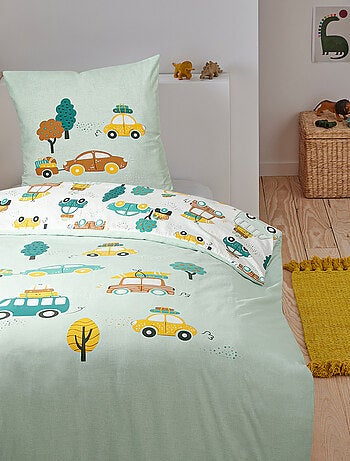Kinderdekbedovertrekset 'Cars' omkeerbaar katoen met print 140 x 200 cm groen – Future Home