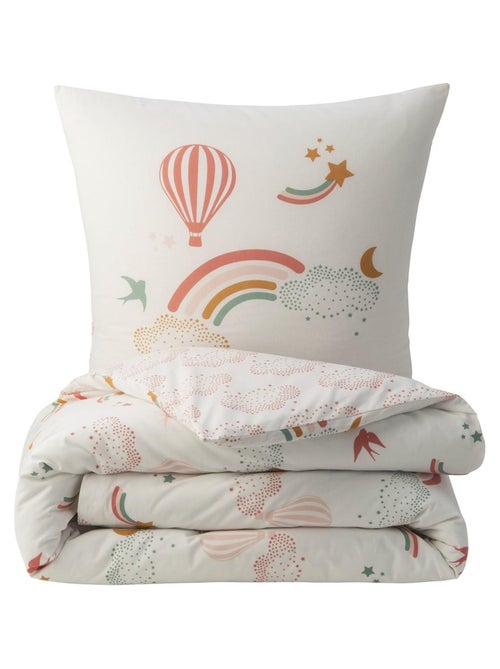 Kinderdekbedovertrekset dubbelzijdig katoen met regenboog en sterren wit – Future Home - Kiabi