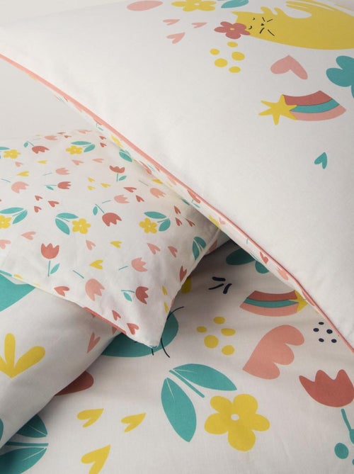 Kinderdekbedovertrekset omkeerbaar 100% katoen met kat en bloemen wit – Future Home - Kiabi Kinderdekbedovertrekset omkeerbaar 100% katoen met kat en bloemen wit – Future Home - Kiabi
