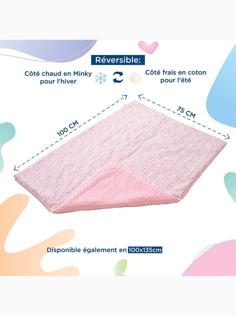 Kinderdeken van OEKO-TEX katoen en minky | SUPERBE BEBE Roze - Kiabi