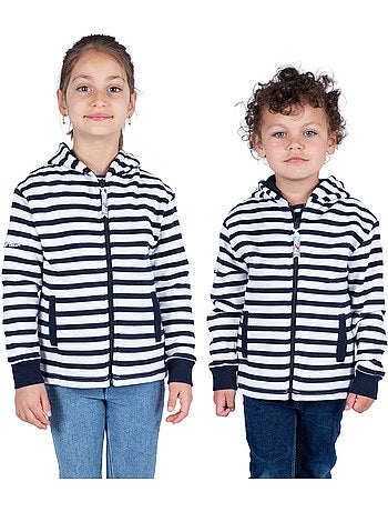 Kinderjas met ritssluiting, gemaakt van fleece, model 'Breizh Océan', katoenen jas