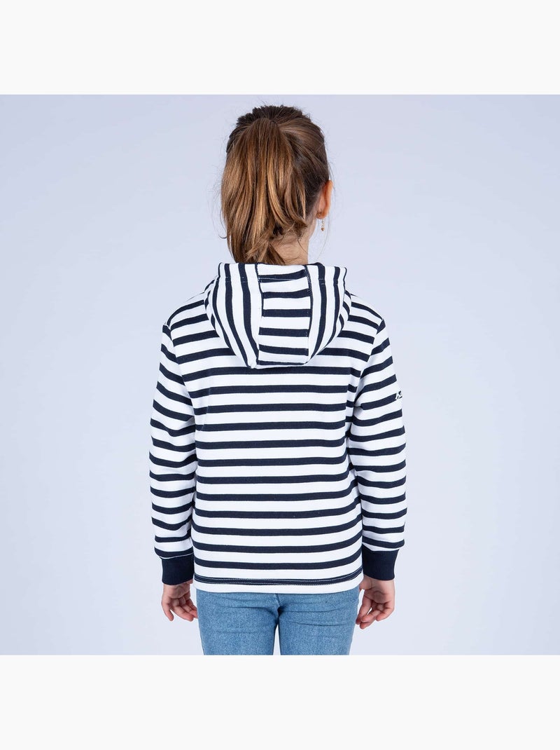 Kinderjas met ritssluiting, gemaakt van fleece, model 'Breizh Océan', katoenen jas Wit/Marineblauw - Kiabi