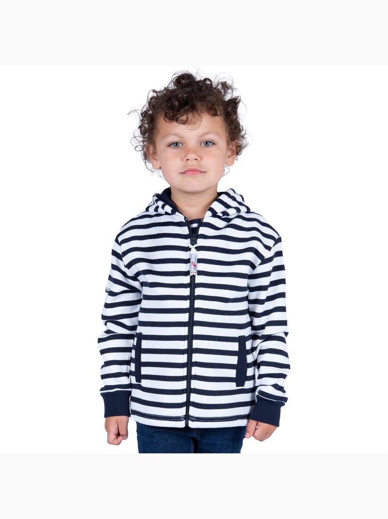 Kinderjas met ritssluiting, gemaakt van fleece, model 'Breizh Océan', katoenen jas Wit/Marineblauw - Kiabi