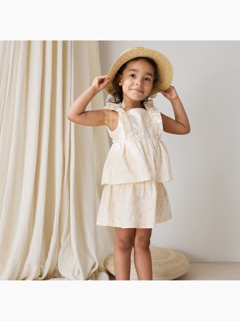 Kinderjurk van poplin Zomerpoëzie Beige - Kiabi
