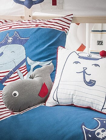 Kinderkussen van 100% katoen met kapitein-zeekat en pompon 40 x 40 cm wit – Future Home