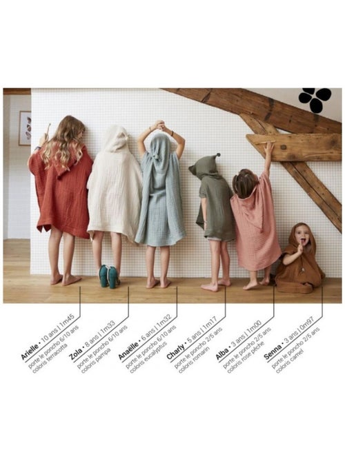 Kinderponcho met capuchon - viervoudig katoengaas 220 g/m² – gaïa - Kiabi