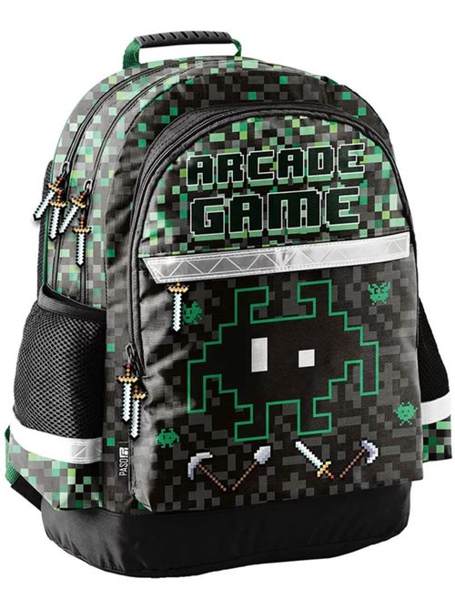 Kinderrugzak arcade game motief pixel alien 2 vakken 41 cm - Kiabi
