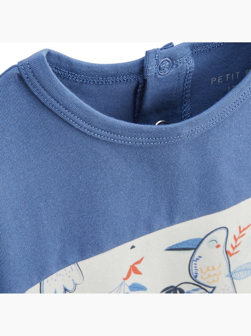 Kinderset: t-shirt en katoenen gaasbroek, Mexico Blauw - Kiabi