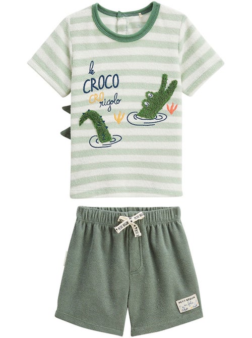 Kinderset: T-shirt en korte broek van badstof met een grappige Crocro-print. - Kiabi