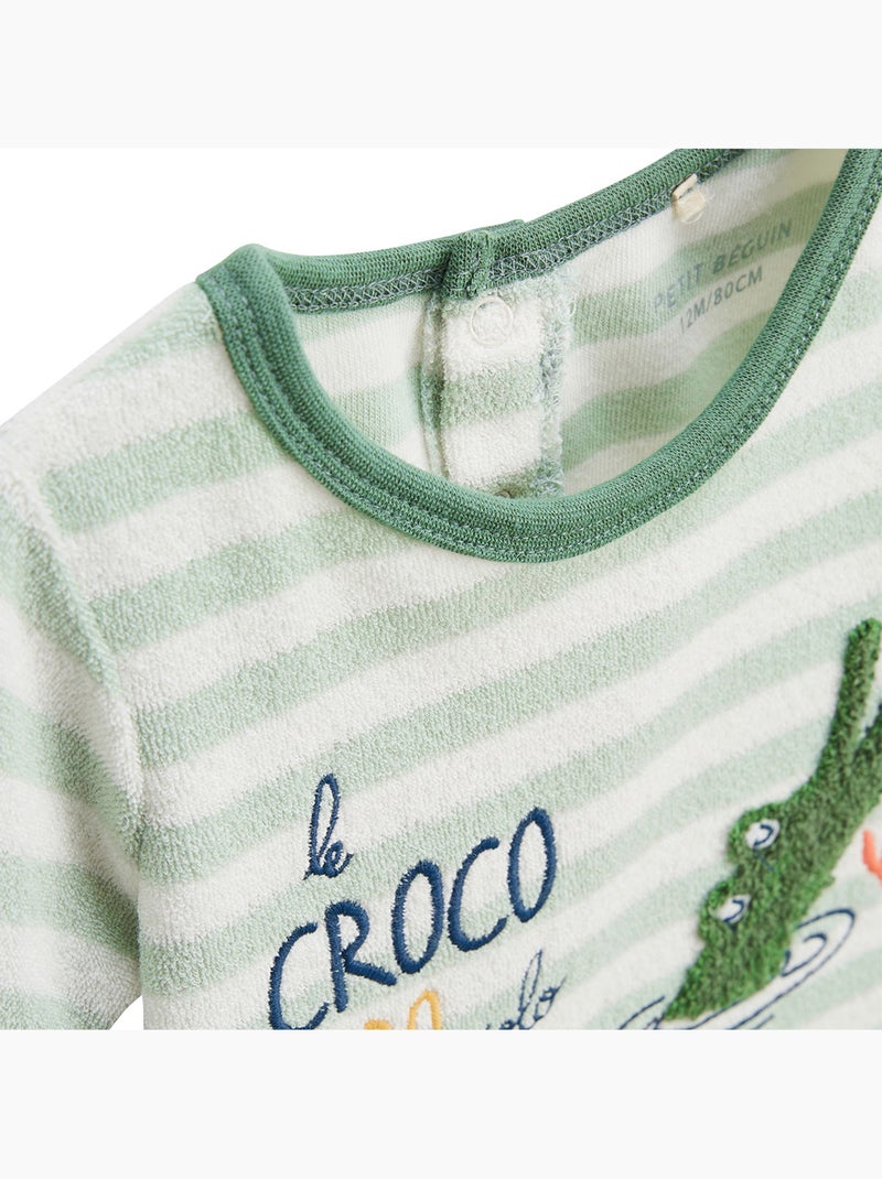 Kinderset: T-shirt en korte broek van badstof met een grappige Crocro-print. Kaki - Kiabi