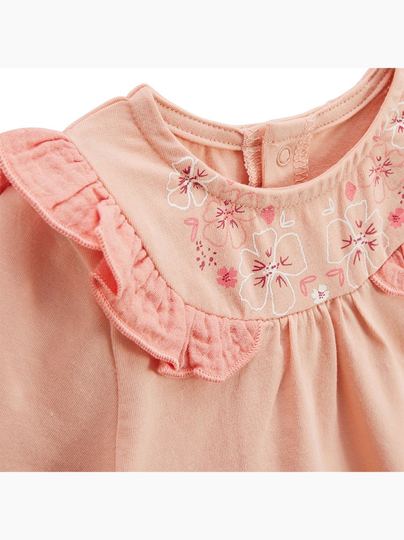 Kinderset van Santa Giulia: t-shirt en katoenen gaasbroek Koraaloranje - Kiabi