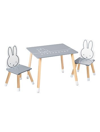 Kindertafel + 2 houten stoelen met konijnenmotief 'miffy' ROBA