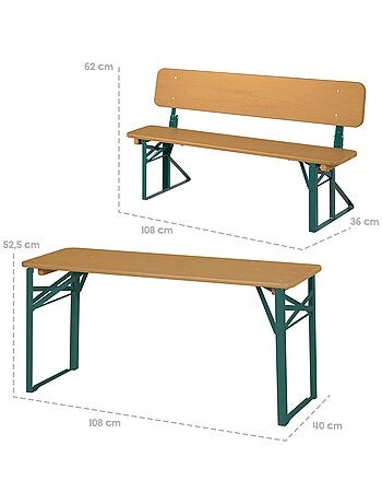 Kindertafel en 2 opvouwbare bankjes met rugleuning van massief fsc-hout 'outdoor' roba