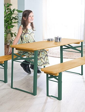 Kindertafel en 2 opvouwbare bankjes van massief fsc-hout 'outdoor' roba
