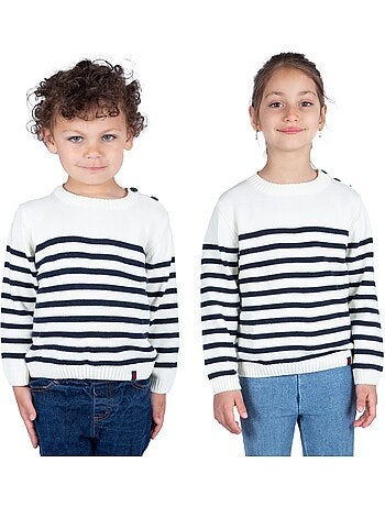 Kindertrui 'Breizh Océan' met Bretonse strepen, dikke katoenen trui voor jongens en meisjes.