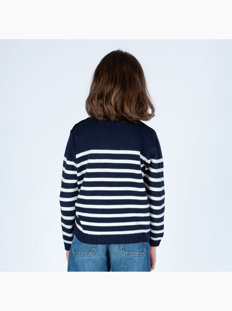 Kindertrui 'Breizh Océan' met Bretonse strepen, dikke katoenen trui voor jongens en meisjes. Marineblauw/Ecru - Kiabi