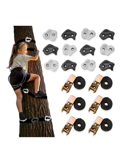 Kit d'escalade sur arbre- 12 prises 6 sangles avec cliquets - max 91 kg, course d'obstacles enfant - Kiabi
