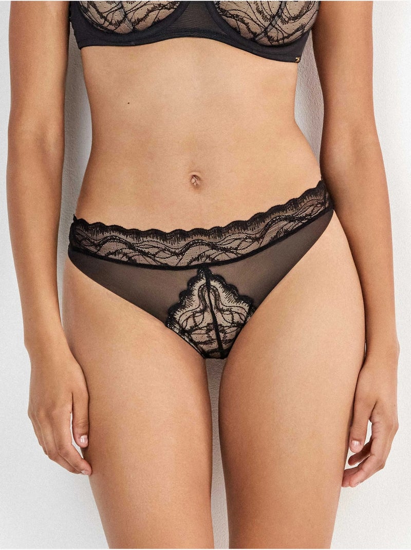 Klassieke slip met geometrisch kant Zwart - Kiabi