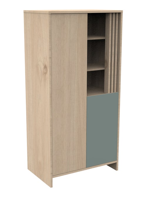 Kleerkast met 2 deuren en 1 open vak met houten lattenwand in zachte eik decor - Kiabi Kleerkast met 2 deuren en 1 open vak met houten lattenwand in zachte eik decor - Kiabi